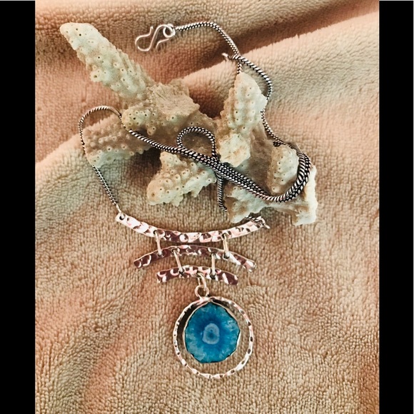 NEW Solar Quartz Druzy 925 Silver Necklace - Picture 2 of 5